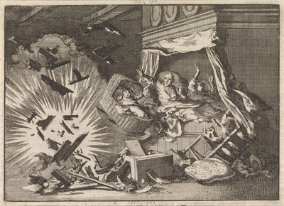 Explosión de una bomba en una casa en Ebbingestraat en Groningen, 1672 de Jan Luyken