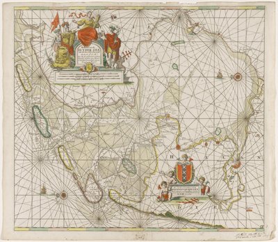 Mapa de Zuiderzee y Waddenzee Paskaarte del Zuyder Zee (título sobre objeto) de Jan Luyken