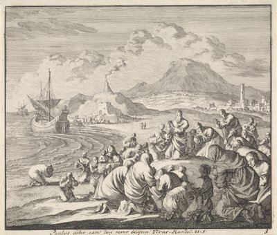 Pablo ora en la playa de Tiro La oración de Pablo en la orilla a las afueras de Tirus (título sobre el objeto) de Jan Luyken