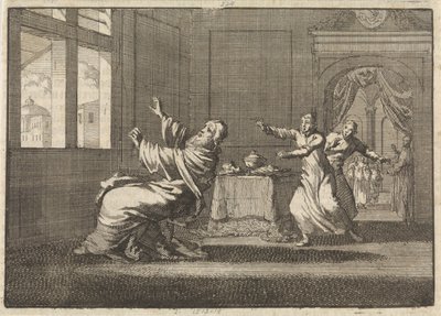 El Papa Inocencio XII cae hacia atrás desde la ventana del Quirinal poco después de su elección, 1691 de Jan Luyken