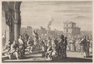 Predicación de Cristo ante el templo de Jan Luyken