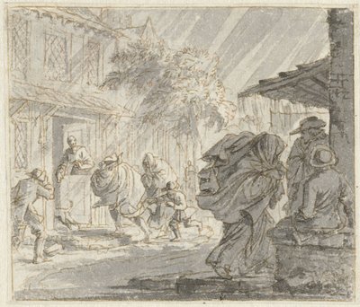 Escena de calle con viento y lluvia fuertes de Jan Luyken