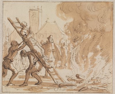 Ejecución de Anneken Heyndriks en la plaza Dam de Ámsterdam en 1571 de Jan Luyken