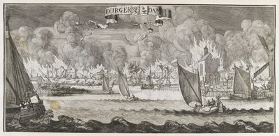 Vista del pueblo de Durgerdam, cerca de Ámsterdam, durante el incendio de 1687 (grabado) de Jan Luyken