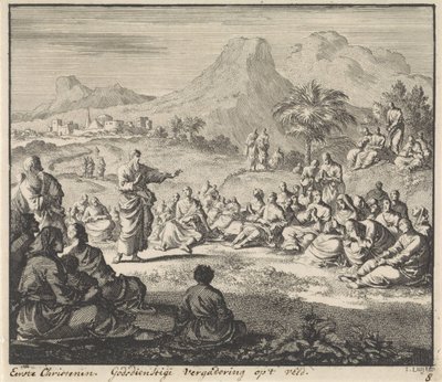 Los primeros cristianos escuchan un sermón en el desierto Reunión religiosa en el campo (título sobre objeto) de Jan Luyken