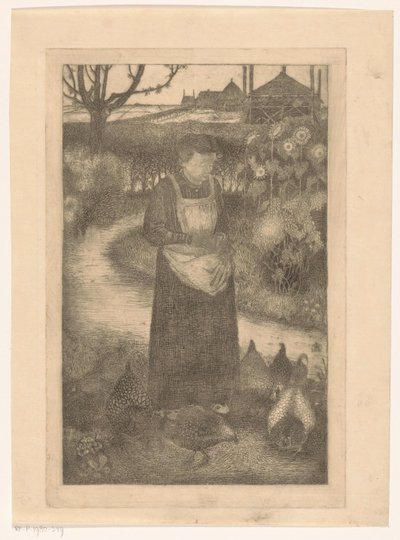 Anne Zernike da de comer a las gallinas de Jan Mankes