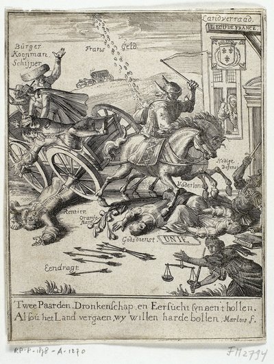 Caricatura que representa la supuesta mentalidad francesa de Amsterdam, 1690 de Jan Marlois