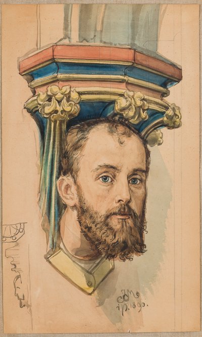 Cartón preparatorio para la policromía de la Iglesia de Santa María - Consola con forma de cabeza de hombre (retrato de T. Stryjeński) de Jan Matejko