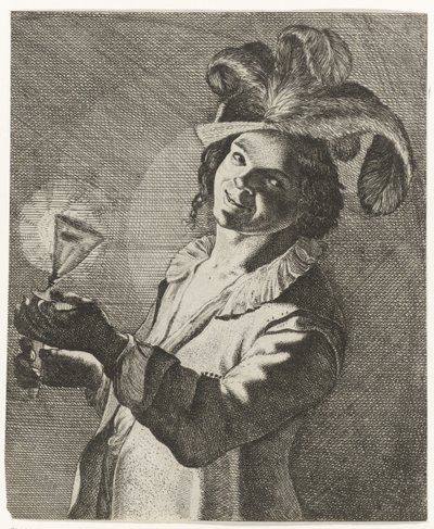 Niño sonriente con un vaso en la mano de Jan Matham (possibly)