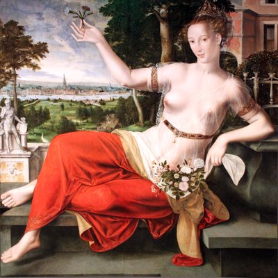 Holandés: Flora con la ciudad de Amberes Flora al fondo de Jan Matsys