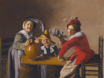Tres niños bebiendo y haciendo travesuras de Jan Miense Molenaer