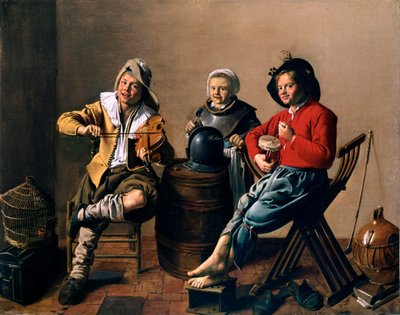 Dos niños y una niña haciendo música por Jan Molenaer de Jan Miense Molenaer