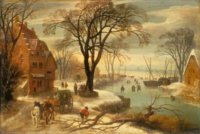 Un paisaje invernal con gente del pueblo sobre el hielo (aceite) de Jan and Momper Joos de Brueghel