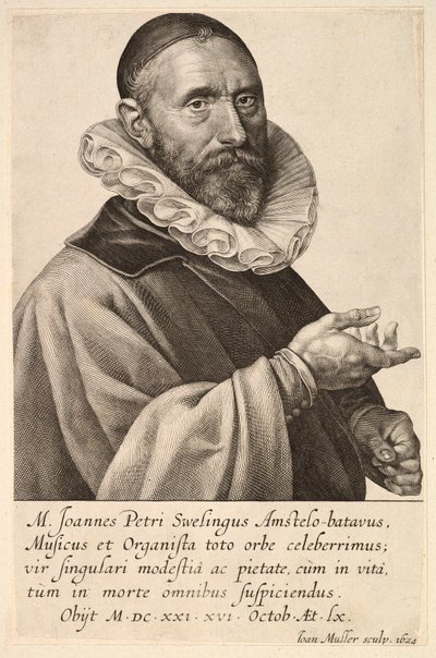 Retrato de Jans Pietersz Sweelinck, pub. 1624 de Jan Muller