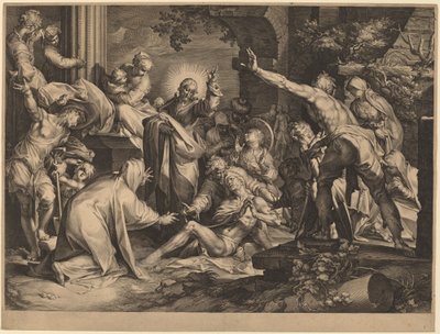 La resurrección de Lázaro de Jan Muller after Abraham Bloemaert