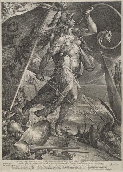 Bellona liderando los ejércitos imperiales contra los turcos de Jan Muller after Bartholomaeus Spranger