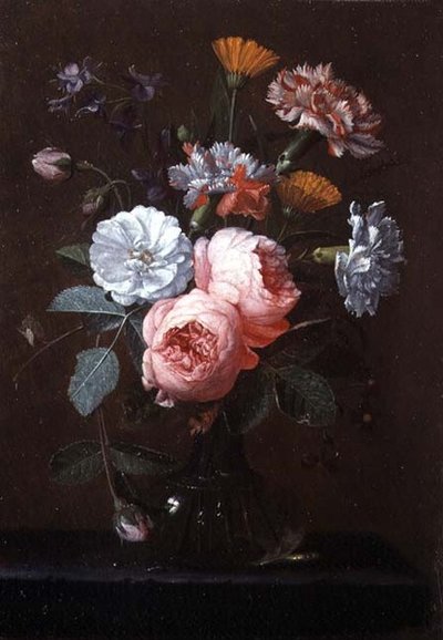 Naturaleza Muerta de Rosas, Claveles y Otras Flores de Jan Pauwel Gillemans the Younger