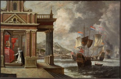 La batalla de Lepanto: Santa Catalina de Ricci y el embarque, 1671 de Jan Peeters the Elder