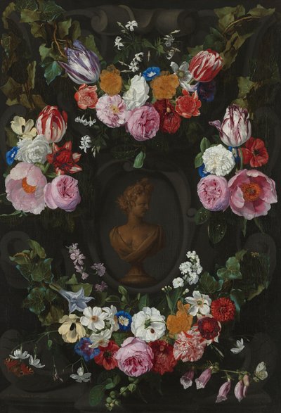 Cartela decorada con guirnaldas y ramilletes de flores de Jan Philip van Thielen