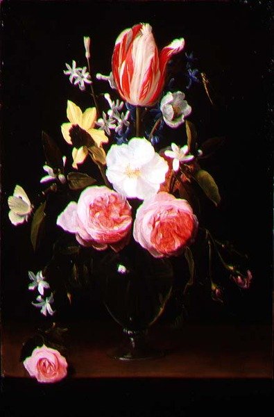 Naturaleza muerta con flores en un jarrón de vidrio de Jan Philip van Thielen