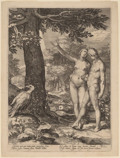Adán y Eva ante el árbol del conocimiento de Jan Pietersz Saenredam after Abraham Bloemaert