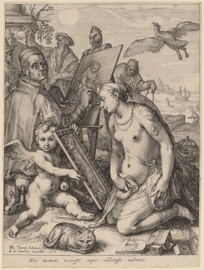 Artista pintando a una mujer desnuda: Alegoría de la percepción visual de Jan Pietersz Saenredam after Hendrik Goltzius