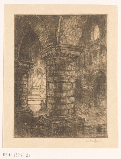 Monje recostado en una iglesia de Jan Poortenaar (signed by artist)
