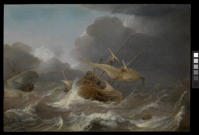 Barcos holandeses en un vendaval, c.1620 (óleo sobre tabla) de Jan Porcellis
