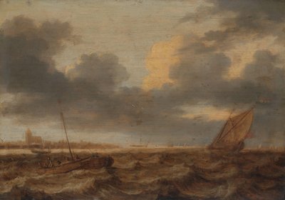 Barcos de pesca en aguas agitadas de Jan Porcellis