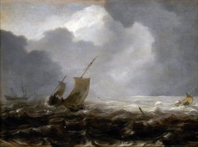 Barcos de pesca en un día ventoso, en el de la izquierda de Jan Porcellis