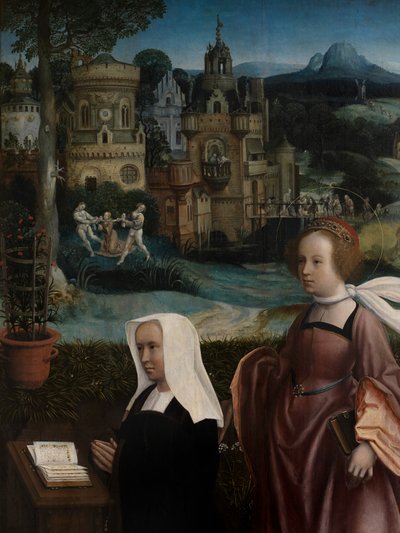 Detalle de Donante con San Nicolás y Esposa del Donante con Santa Godeliva, c.1515-21 (óleo sobre tabla) de Jan Provoost