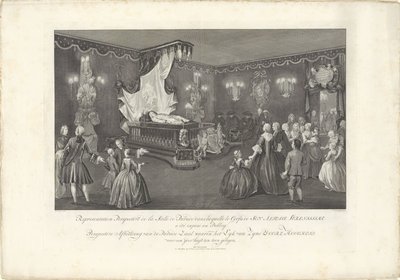 Sala con la majestad del príncipe Guillermo IV, 1751 Representación Perspectiva de la Salle de Parade (...) Imagen en perspectiva de la Sala de Paradas en la que se encuentra el Lyk van Zyne Doorl. Highness for a yder ha estado en exhibición (título en obj de Jan Punt