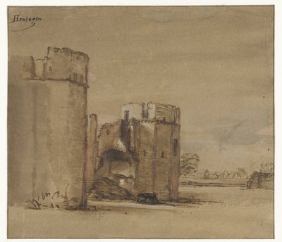 Vista del castillo Honingen cerca de Rotterdam de Jan Ruyscher (attributed to)