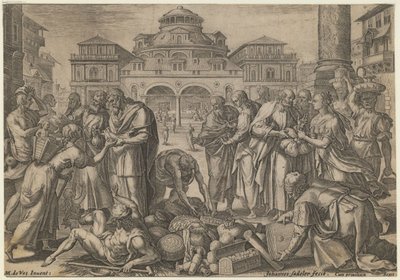 Los Apóstoles Distribuyen el Dinero a los Necesitados, ca. 1600 de Jan Sadeler