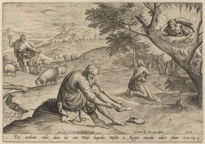 Dios apareciendo a Moisés de Jan Sadeler I, after Maarten van Cleef