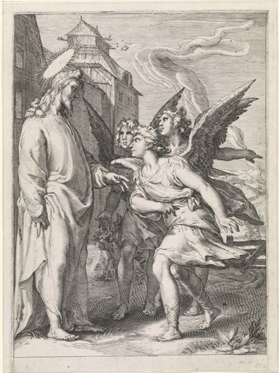 Cristo con tres ángeles Parábola de la cizaña entre el grano (título de la serie) de Jan Saenredam (attributed to)