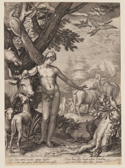 Adán nombrando a los animales, de Historia de los primeros padres del hombre de Jan Saenredam