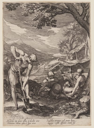 Adán y Eva trabajando, de Historia de los primeros padres del hombre de Jan Saenredam