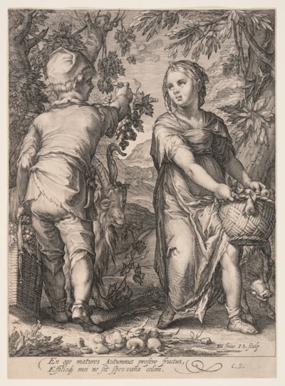 Otoño (Niño y niña recogiendo fruta), de Las cuatro estaciones de Jan Saenredam