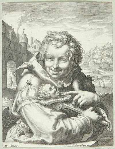 Danés: Laughing fool with a marotte de Jan Saenredam