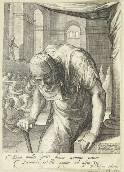 La anciana deforme, sanada por Jesús de Jan Saenredam