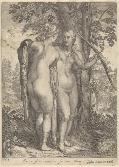 Diana y una ninfa frente a un árbol Diana y sus ninfas (título de la serie) de Jan Saenredam