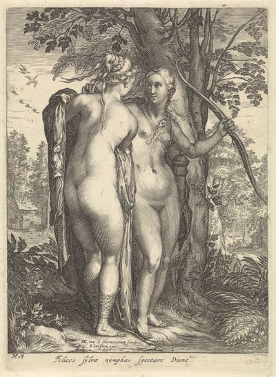 Diana y una ninfa frente a un árbol Diana y sus ninfas (título de la serie) de Jan Saenredam
