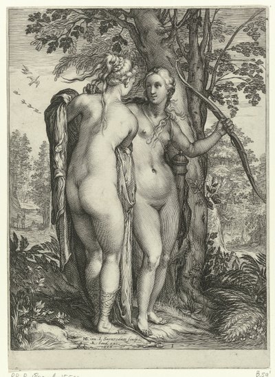 Diana y una ninfa frente a un árbol Diana y sus ninfas (título de la serie) de Jan Saenredam