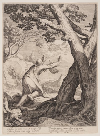Eliseo recibe la túnica de Elías, de Cuatro escenas de la vida de los profetas, Isaías, Ajajá y Eliseo de Jan Saenredam
