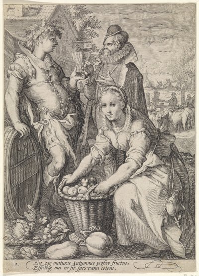 Otoño Cosecha de frutas y producción de vino. Cuatro estaciones (título de la serie) de Jan Saenredam