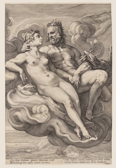 Júpiter y Juno sentados en las nubes, de Tres dioses y diosas emparejados de Jan Saenredam