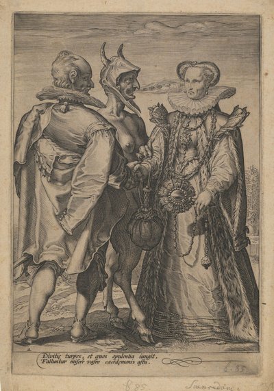 Matrimonio por riqueza oficiado por el diablo, ca. 1600 de Jan Saenredam