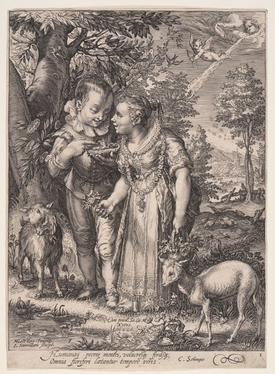 Primavera (Dos niños jugando con un pájaro), de Las cuatro estaciones de Jan Saenredam