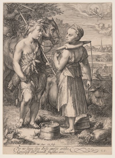Verano (Muchacho con gavilla de trigo y Muchacha con yugo), de Las cuatro estaciones de Jan Saenredam